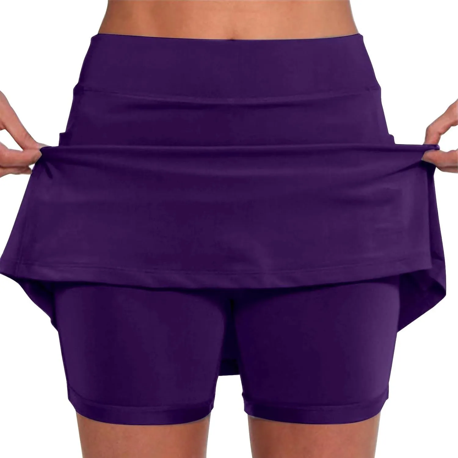 Skorts for Women Lightweight High Waisted Solid Color Athletic Tennis Golf Skirts Summer Yoga Culottes with Pocket 2024 A11Purple, XXL