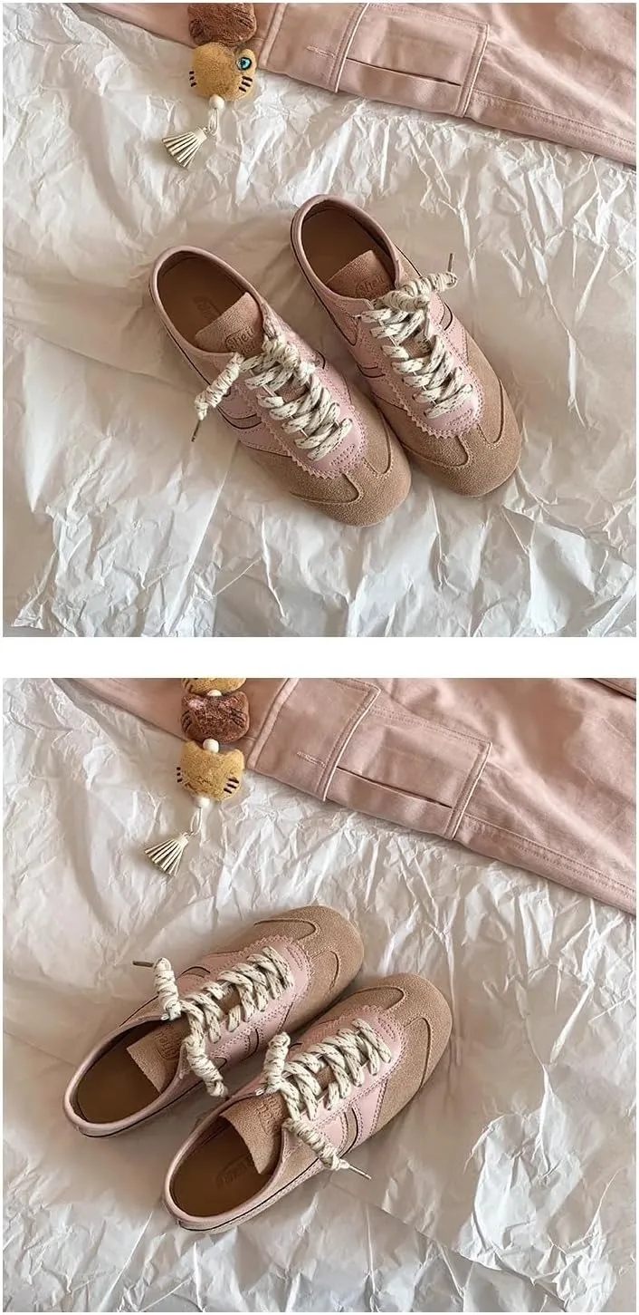 Sneakerina Ballet Sneaker Shoes Leather For Women Girls Flats Cute Casual Lightweight Running Soft - Y2K Retro Non Slip Tennis & Racquet Sport Preppy Elegant Athleisure Trendy Comfortable Walking