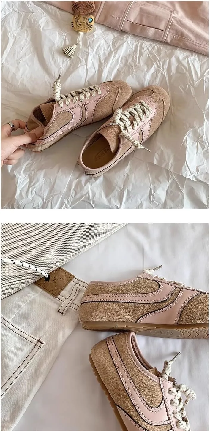 Sneakerina Ballet Sneaker Shoes Leather For Women Girls Flats Cute Casual Lightweight Running Soft - Y2K Retro Non Slip Tennis & Racquet Sport Preppy Elegant Athleisure Trendy Comfortable Walking
