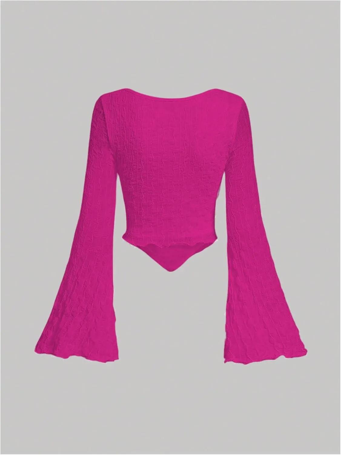 SOLY HUX Women's Long Bell Sleeve Tops Mesh Sweetheart Neck Going Out Crop Top Casual Asymmetrical T Shirts Tees