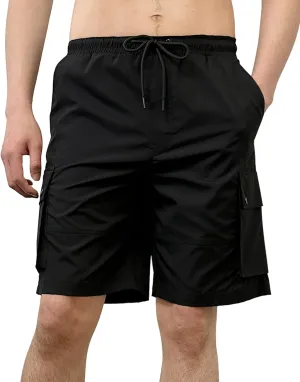 Southpole Men's Quick Dry Water Resistant Cargo Shorts, Inseam 9", Slim Fit, Lightweight, Black