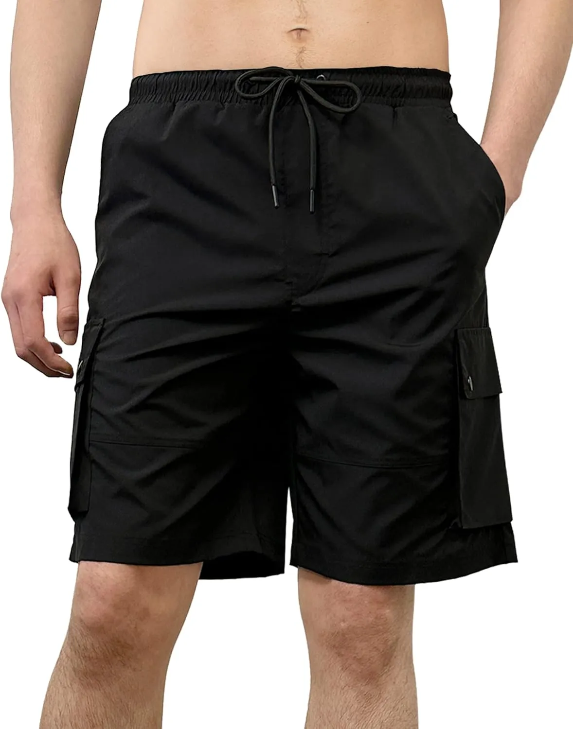 Southpole Men's Quick Dry Water Resistant Cargo Shorts, Inseam 9", Slim Fit, Lightweight, Black