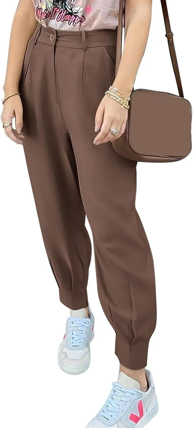 Summer Dress Pants Women Business Lightweight High Waist Pants Dressy Casual Ankle Length Work Office Trouser Slacks