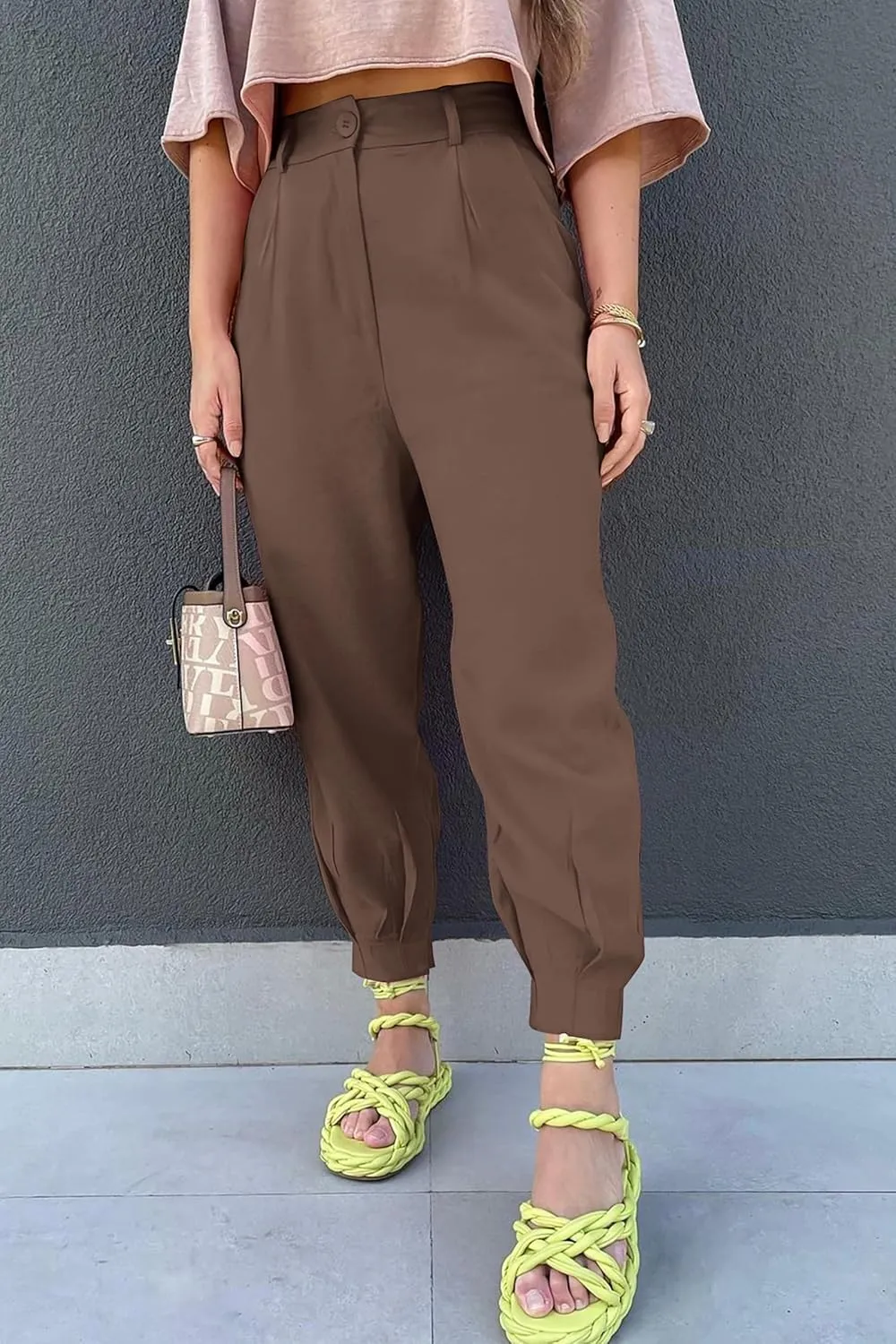 Summer Dress Pants Women Business Lightweight High Waist Pants Dressy Casual Ankle Length Work Office Trouser Slacks