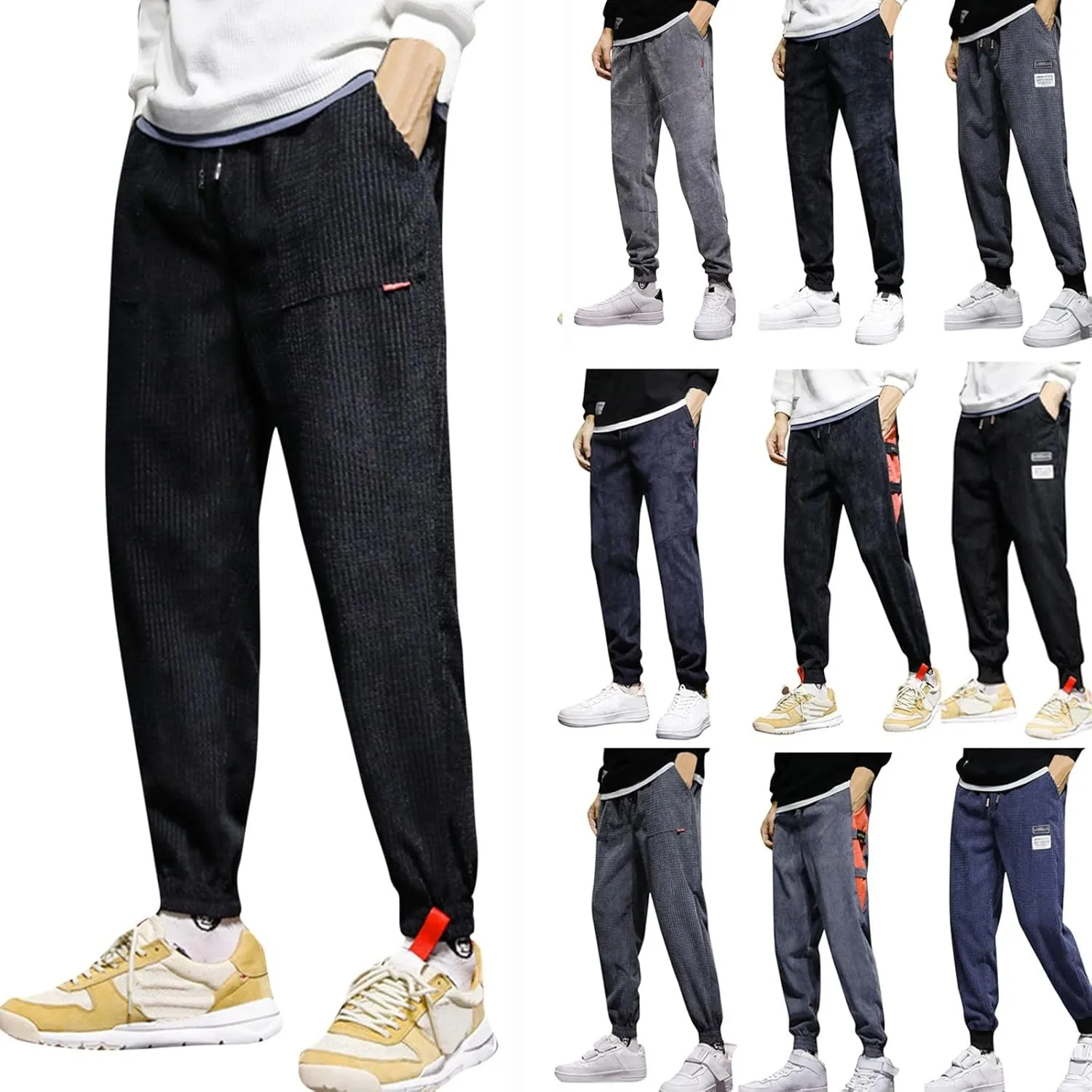 SUWBMHWE Men Joggers Pants, Mens Casual Harlan Pants Lace-up Track Cuff Solid Color Workout Pants with Pocket