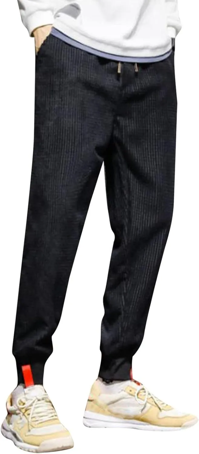 SUWBMHWE Men Joggers Pants, Mens Casual Harlan Pants Lace-up Track Cuff Solid Color Workout Pants with Pocket
