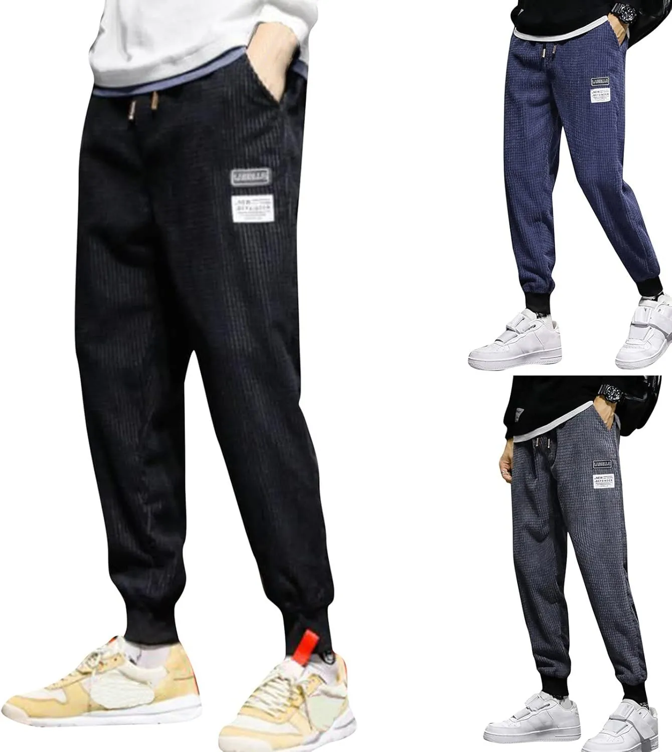 SUWBMHWE Men Joggers Pants, Mens Casual Harlan Pants Lace-up Track Cuff Solid Color Workout Pants with Pocket