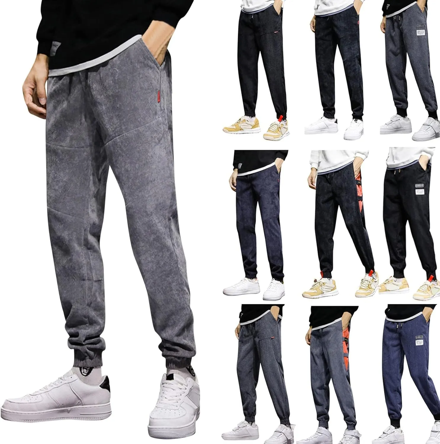 SUWBMHWE Men Joggers Pants, Mens Casual Harlan Pants Lace-up Track Cuff Solid Color Workout Pants with Pocket