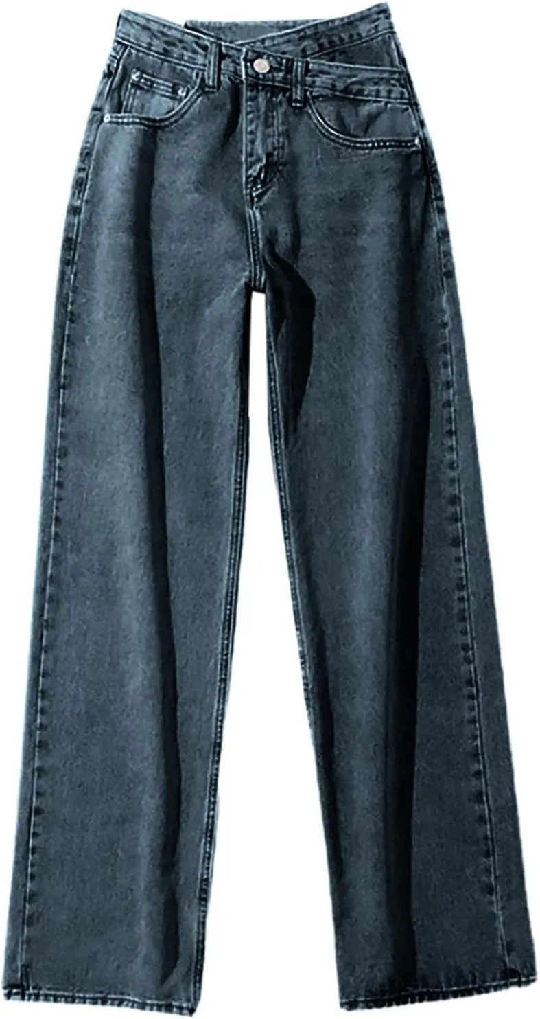 Sweatpants Women Women Designer Pants Crossed High Rise Wide Leg Jeans Button Pocket Trousers Slacks Straight