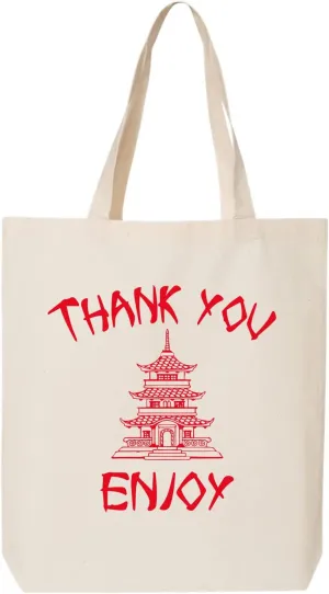 Thank You Enjoy Chinese Take-Out Canvas Multipurpose Tote Bag Reusable All-Natural Gift Bag (Single Or Bulk)
