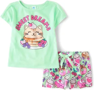 The Children's Place Girls Sleeve Top and Shorts,2 Piece Pajama Set