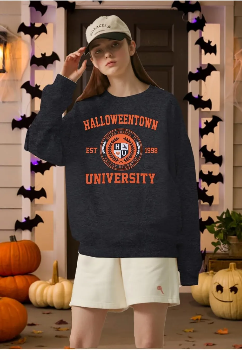 UNIQUEONE Halloween Sweatshirts for Women Oversized: Halloweentown University Sweater Spooky Season Fall Pullover Sweatshirt