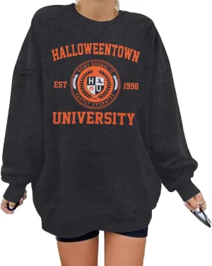 UNIQUEONE Halloween Sweatshirts for Women Oversized: Halloweentown University Sweater Spooky Season Fall Pullover Sweatshirt