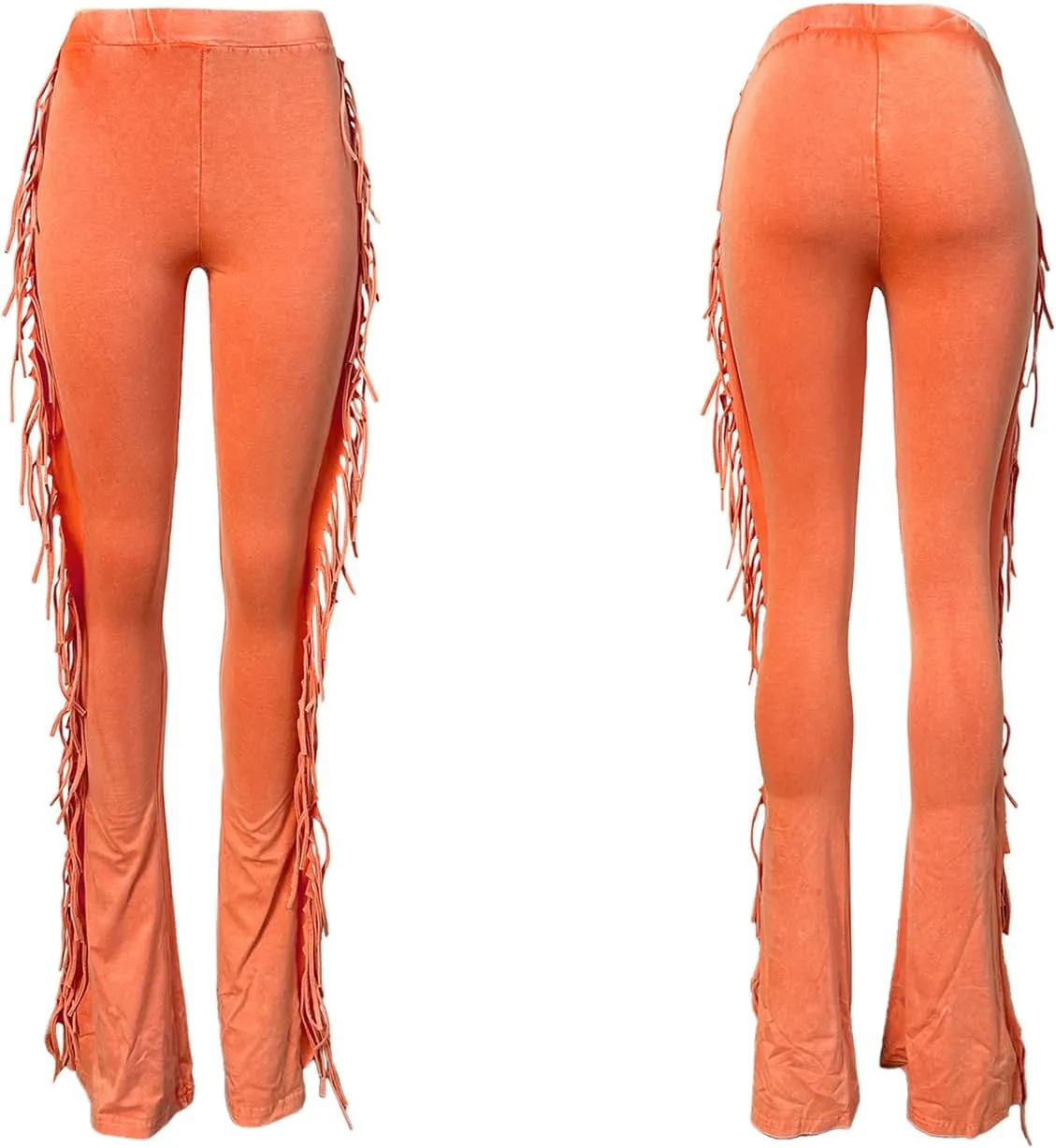 Unybwonn Fringe Pants Women High Waist Side Tassel Funky Flare Leggings Bodycon Lounge Stretchy Hippie Yoga Trousers