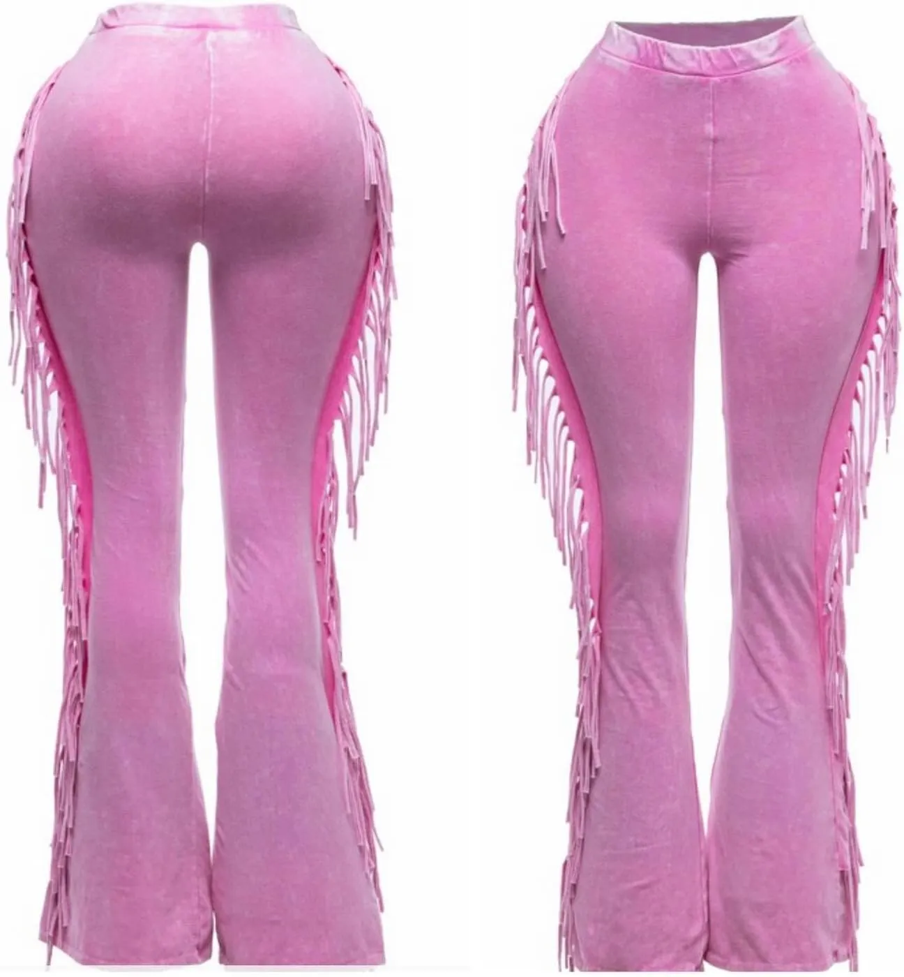 Unybwonn Fringe Pants Women High Waist Side Tassel Funky Flare Leggings Bodycon Lounge Stretchy Hippie Yoga Trousers