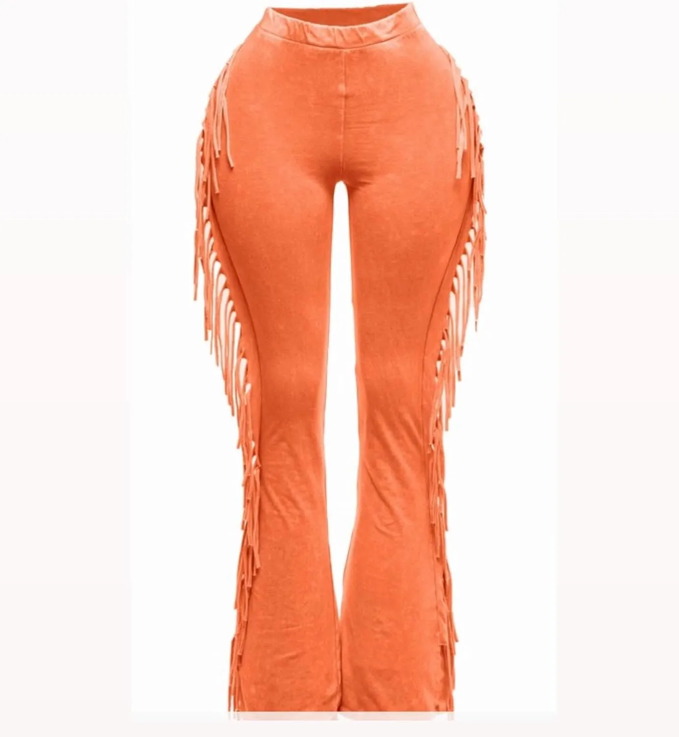 Unybwonn Fringe Pants Women High Waist Side Tassel Funky Flare Leggings Bodycon Lounge Stretchy Hippie Yoga Trousers