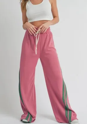 Unybwonn Women High Waist Wide Leg Sweatpants Straight Leg Elastic Waist Pants Casual Striped Pants with Drawstring