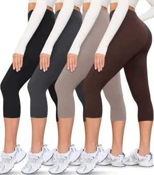 VALANDY Creamlush 4 Pack Capri Leggings for Women-High Waisted Stretchy Soft Yoga Lounge Pants(S-3XL)