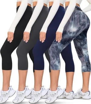 VALANDY Creamlush 4 Pack Capri Leggings for Women-High Waisted Stretchy Soft Yoga Lounge Pants(S-3XL)