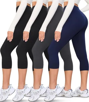 VALANDY Creamlush 4 Pack Capri Leggings for Women-High Waisted Stretchy Soft Yoga Lounge Pants(S-3XL)