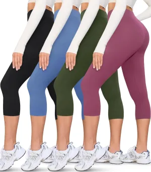 VALANDY Creamlush 4 Pack Capri Leggings for Women-High Waisted Stretchy Soft Yoga Lounge Pants(S-3XL)