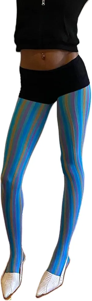 Vintage 60s Printed Funky Tights for Women Y2K Tie Dye Mesh Pantyhose Skinny Body Shaping Leggings Streetwear