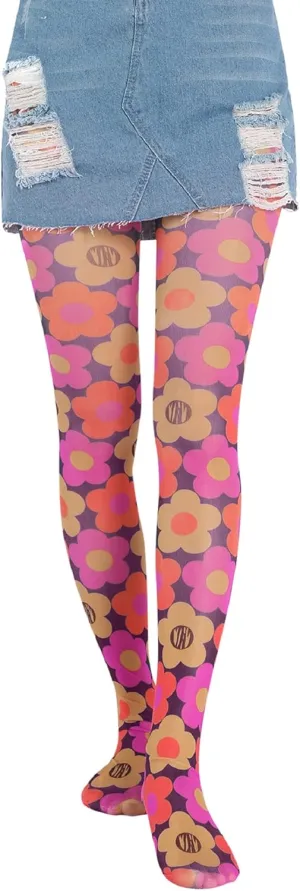 Vintage 60s Printed Funky Tights for Women Y2K Tie Dye Mesh Pantyhose Skinny Body Shaping Leggings Streetwear