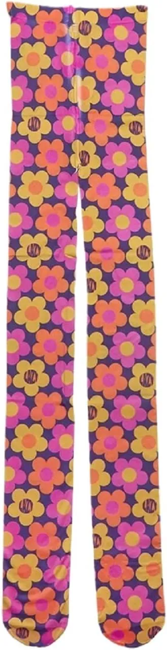 Vintage 60s Printed Funky Tights for Women Y2K Tie Dye Mesh Pantyhose Skinny Body Shaping Leggings Streetwear