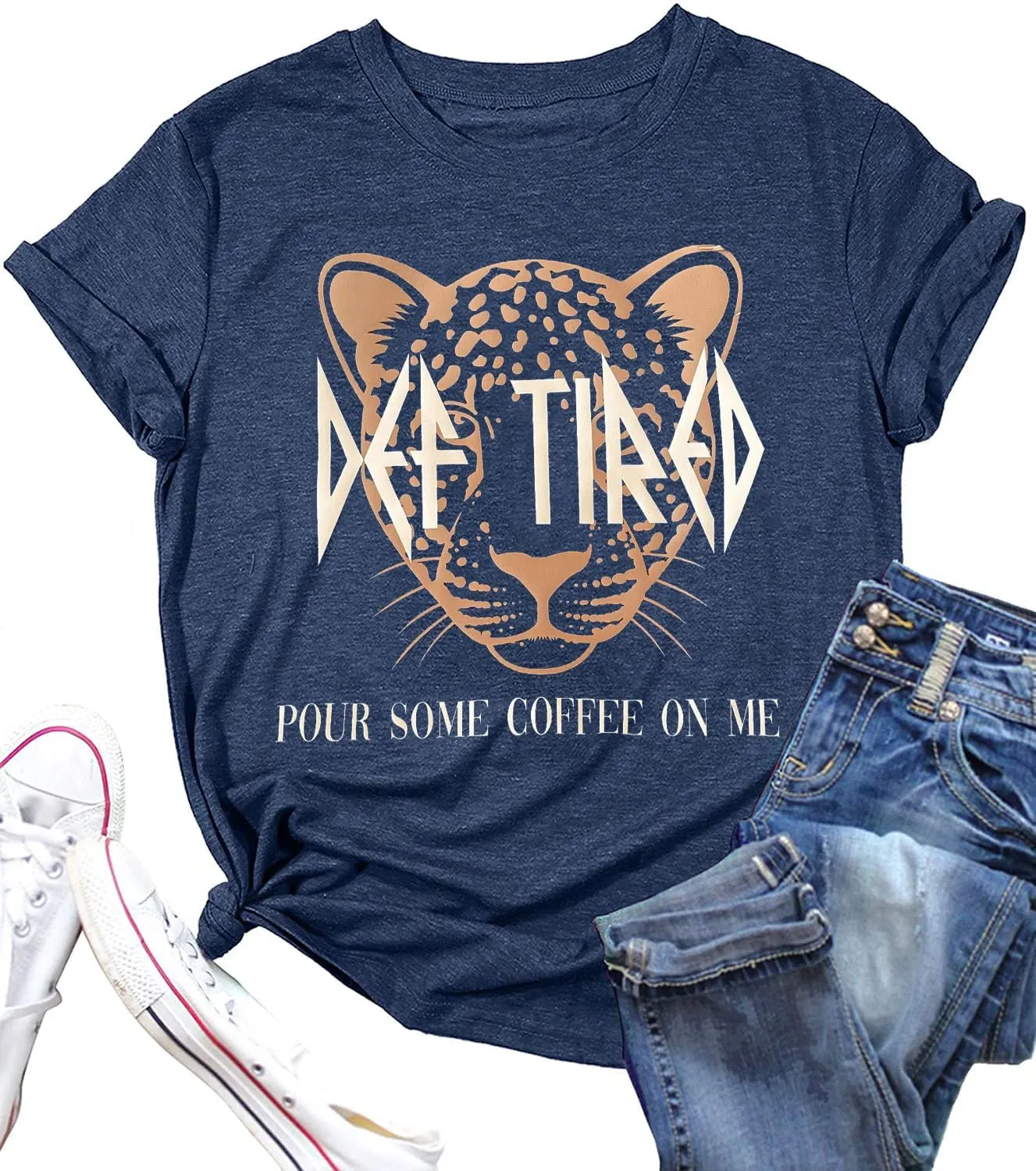 Vintage Leopard Tiger Graphic Tees Women Funny Letter Print Mama Tshirt Casual Mom Life Tops Def Tired Coffee Shirt