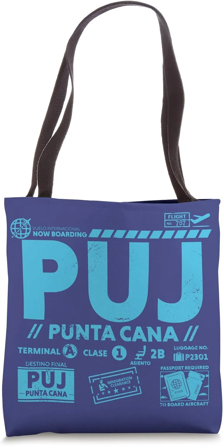 Vintage Punta Cana PUJ Airport Code Travel Day Retro Tag DR Tote Bag