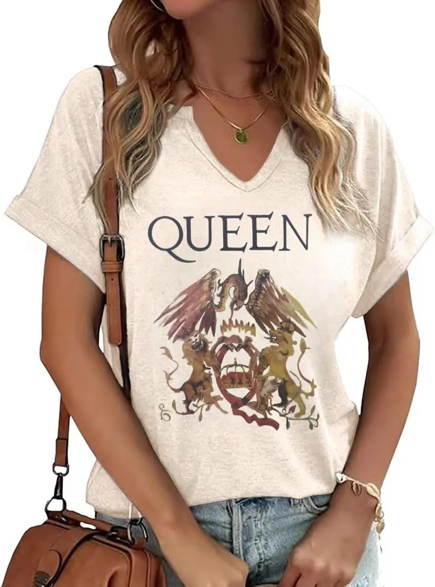Vintage Rock Band T Shirt for Women V Neck Nashville Western Shirts Cowgirl Cowboy Graphic Tees Country Music Tops