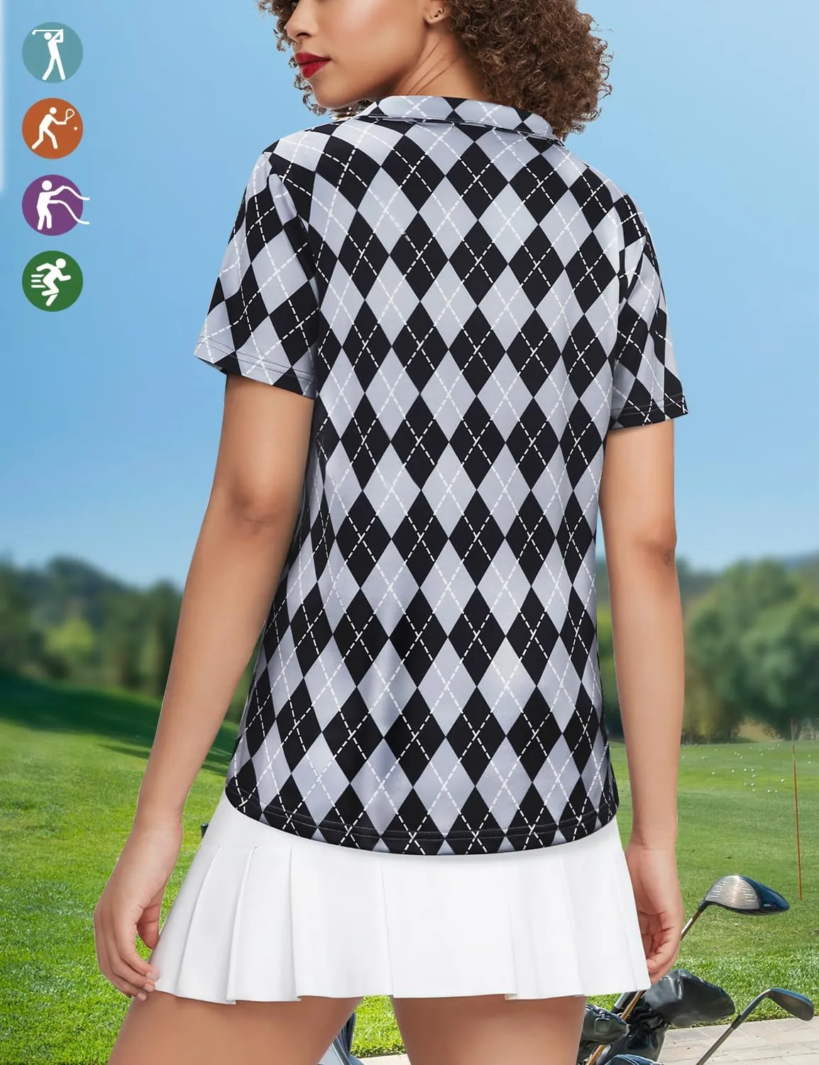 Vldnery Womens Golf Polo Shirts Quarter Zip Up Short Sleeve Printed Clothes Moisture Wicking Tennis Active Workout Tops