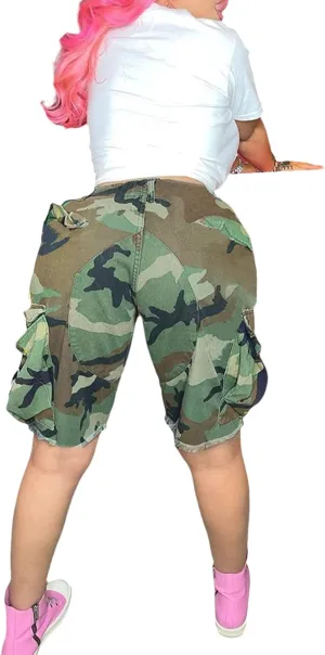 Voghtic Womens Camo Cargo Shorts High Waisted Casual Trendy Summer Army Fatigue Short Jeans Loose Fit Workout Short Pants