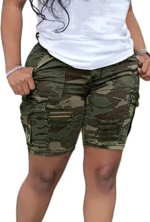 Voghtic Womens Camo Cargo Shorts High Waisted Casual Trendy Summer Army Fatigue Short Jeans Loose Fit Workout Short Pants