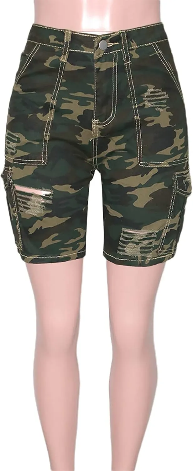 Voghtic Womens Camo Cargo Shorts High Waisted Casual Trendy Summer Army Fatigue Short Jeans Loose Fit Workout Short Pants