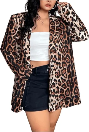WDIRARA Women's Plus Size Newspaper Print Blazer Lapel Button Padded Shoulder Funky Blazer Jacket Outerwear