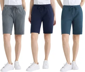 Weintee Women's 9" Inseam Cotton Bermuda Shorts with Pockets 3 Pack