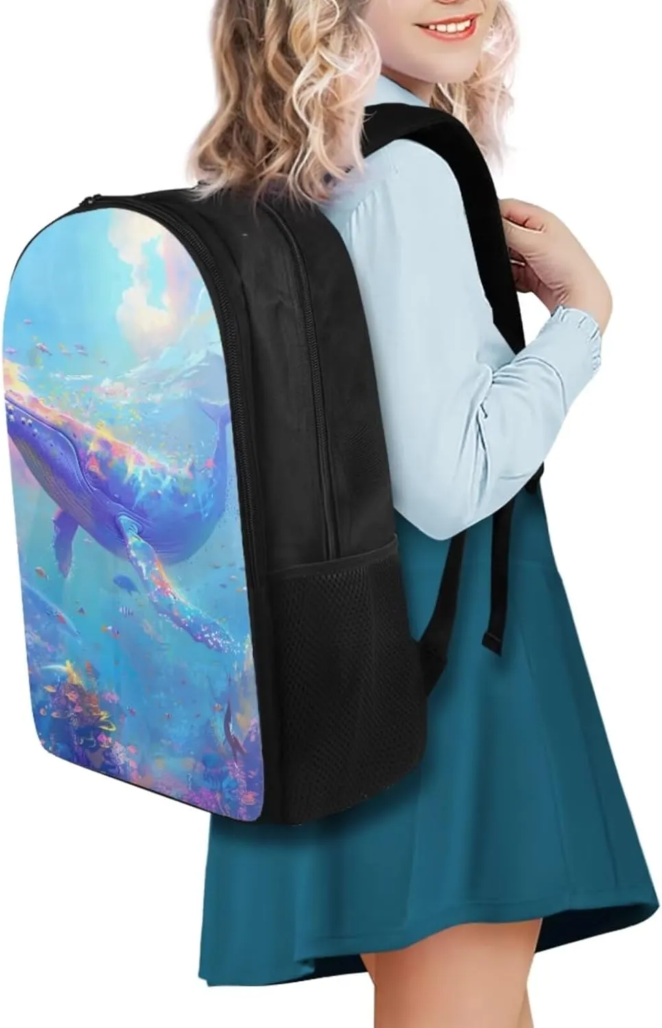 Whales Girls Backpack for Kids with Water Bottle Holder Multi-Functional Soft Toddler Girl Backpack and Lunch Box Set for Primary and Junior High School