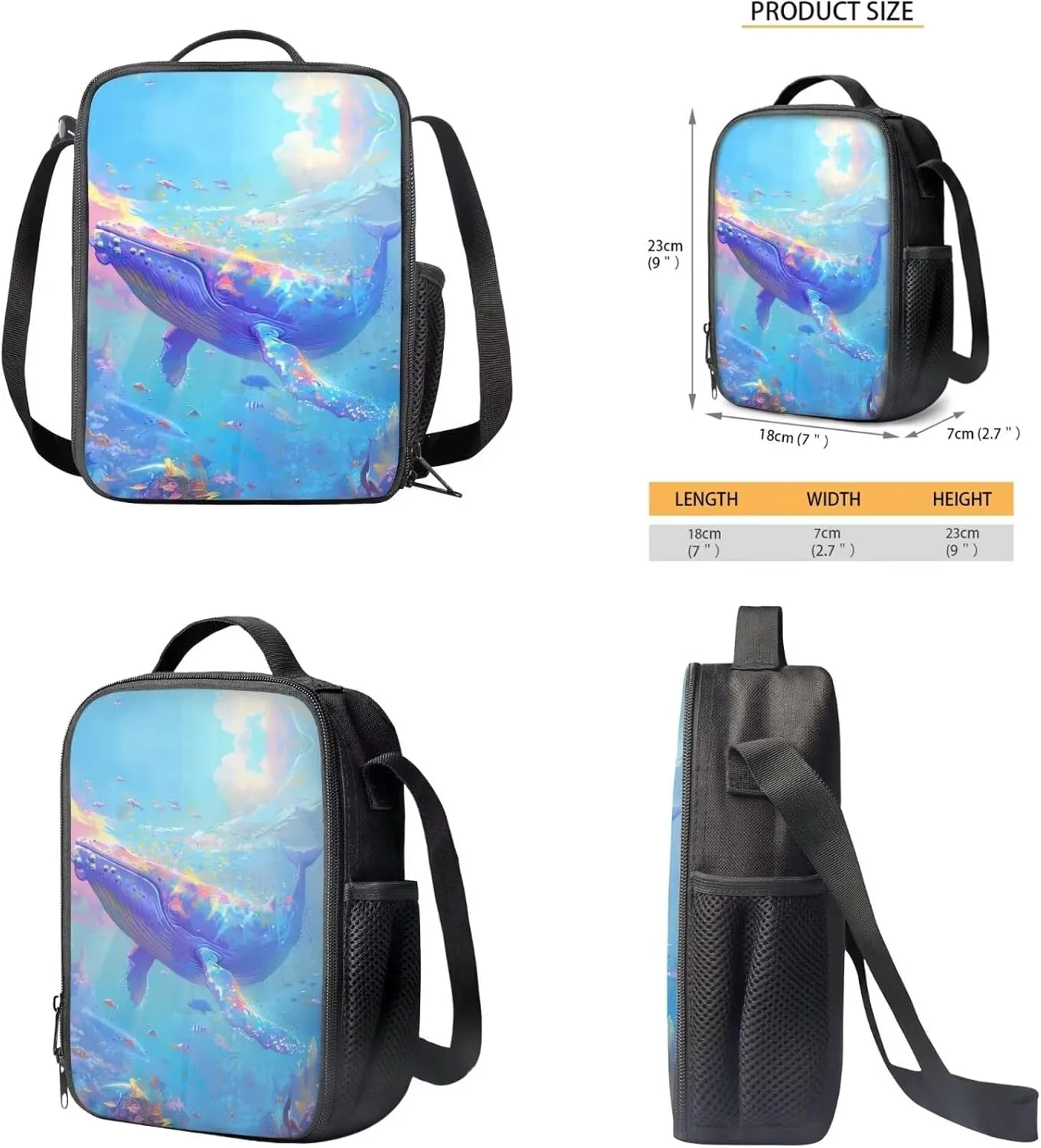 Whales Girls Backpack for Kids with Water Bottle Holder Multi-Functional Soft Toddler Girl Backpack and Lunch Box Set for Primary and Junior High School