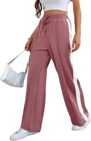 Wide Leg Sweatpants Women High Waisted Baggy Sweat Pants Active Striped Track Pants with Pockets
