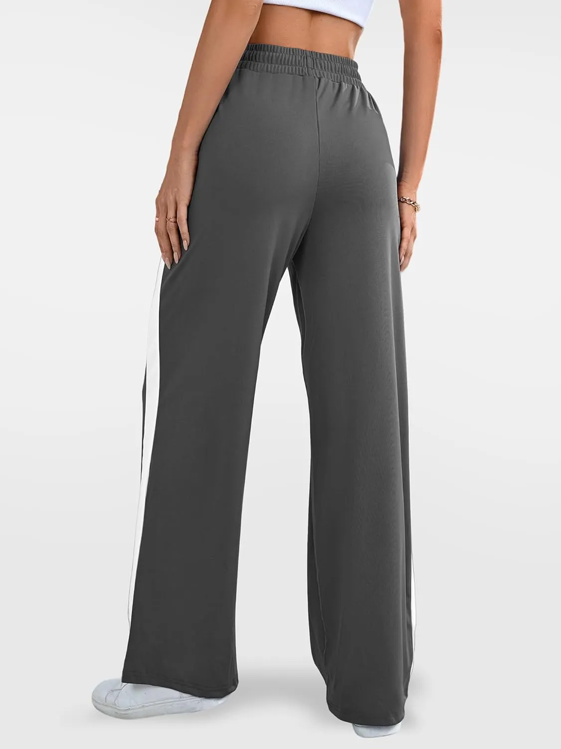 Wide Leg Sweatpants Women High Waisted Baggy Sweat Pants Active Striped Track Pants with Pockets