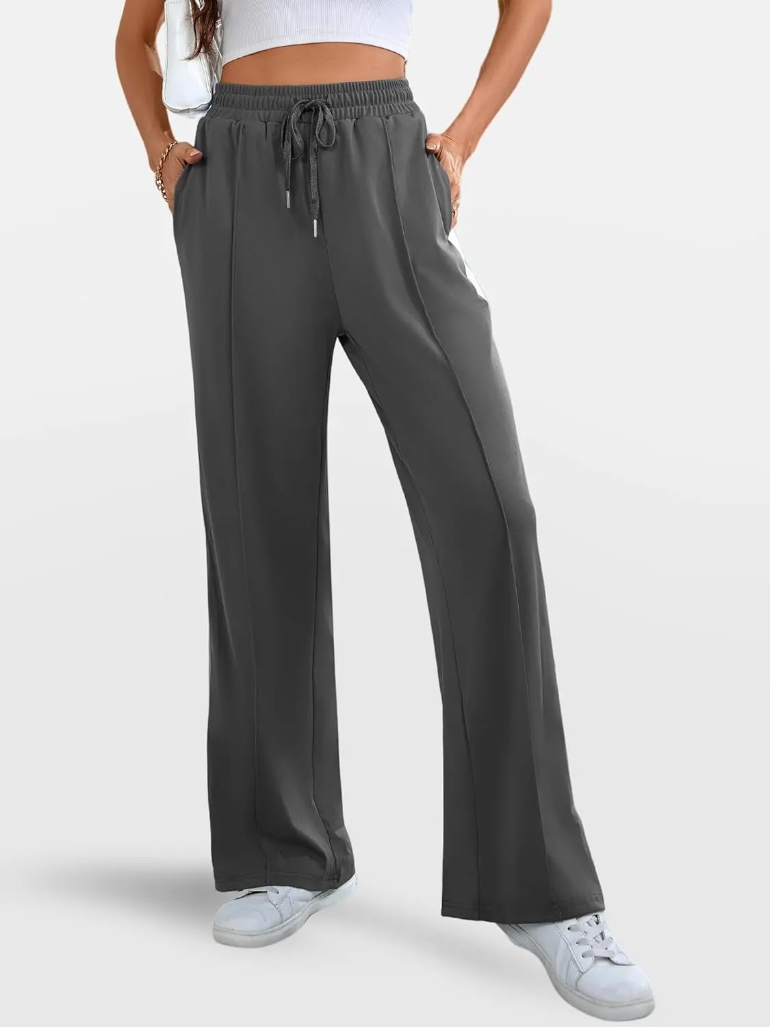 Wide Leg Sweatpants Women High Waisted Baggy Sweat Pants Active Striped Track Pants with Pockets