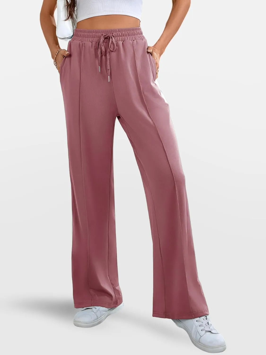 Wide Leg Sweatpants Women High Waisted Baggy Sweat Pants Active Striped Track Pants with Pockets
