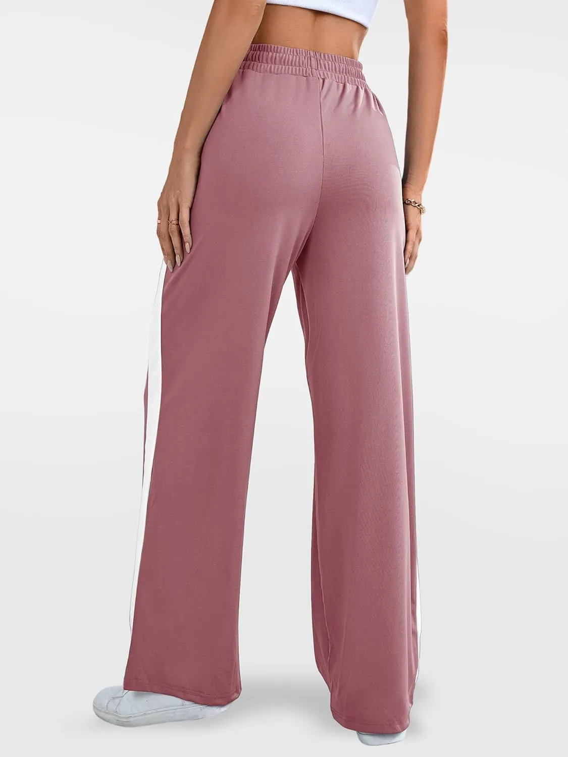 Wide Leg Sweatpants Women High Waisted Baggy Sweat Pants Active Striped Track Pants with Pockets