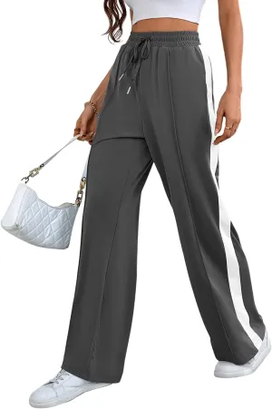 Wide Leg Sweatpants Women High Waisted Baggy Sweat Pants Active Striped Track Pants with Pockets
