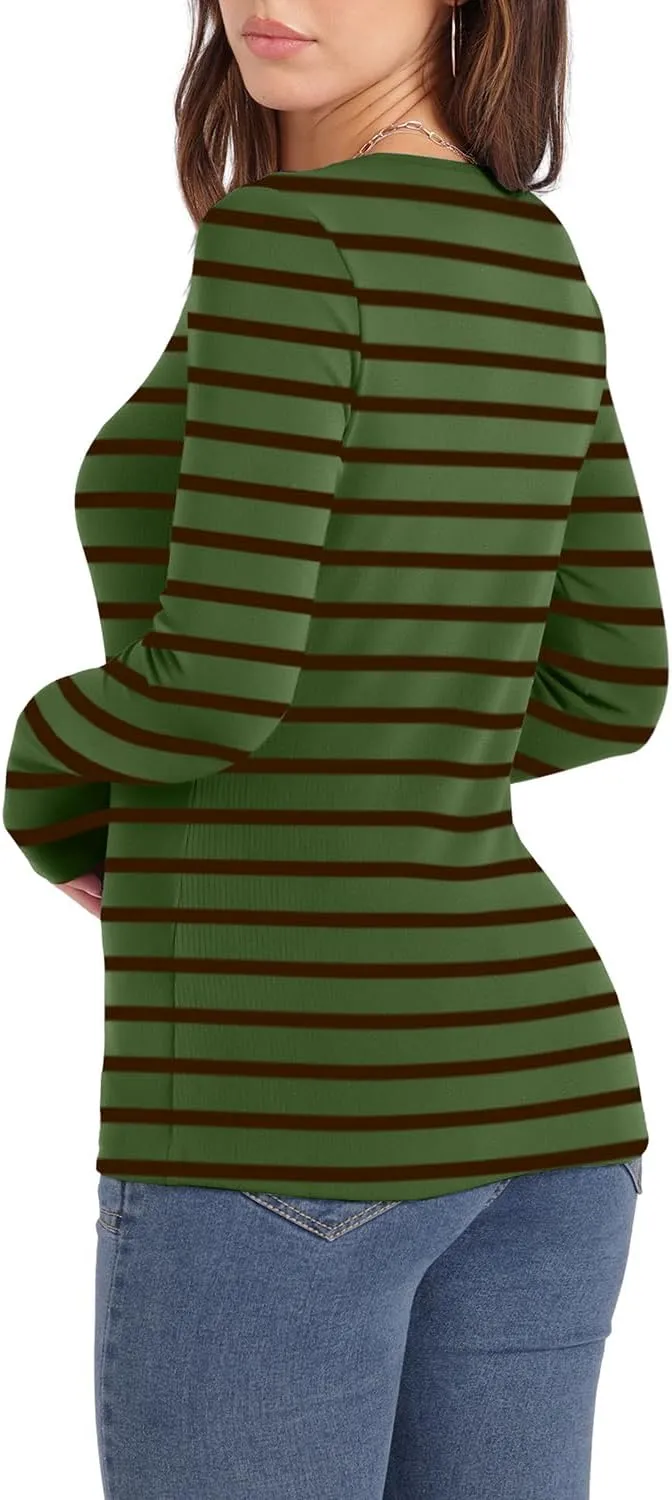 WIHOLL Women's Knit Ribbed Long Sleeve Shirts 2025 Spring Casual Crewneck Tops Slim Fitted Basic Tees