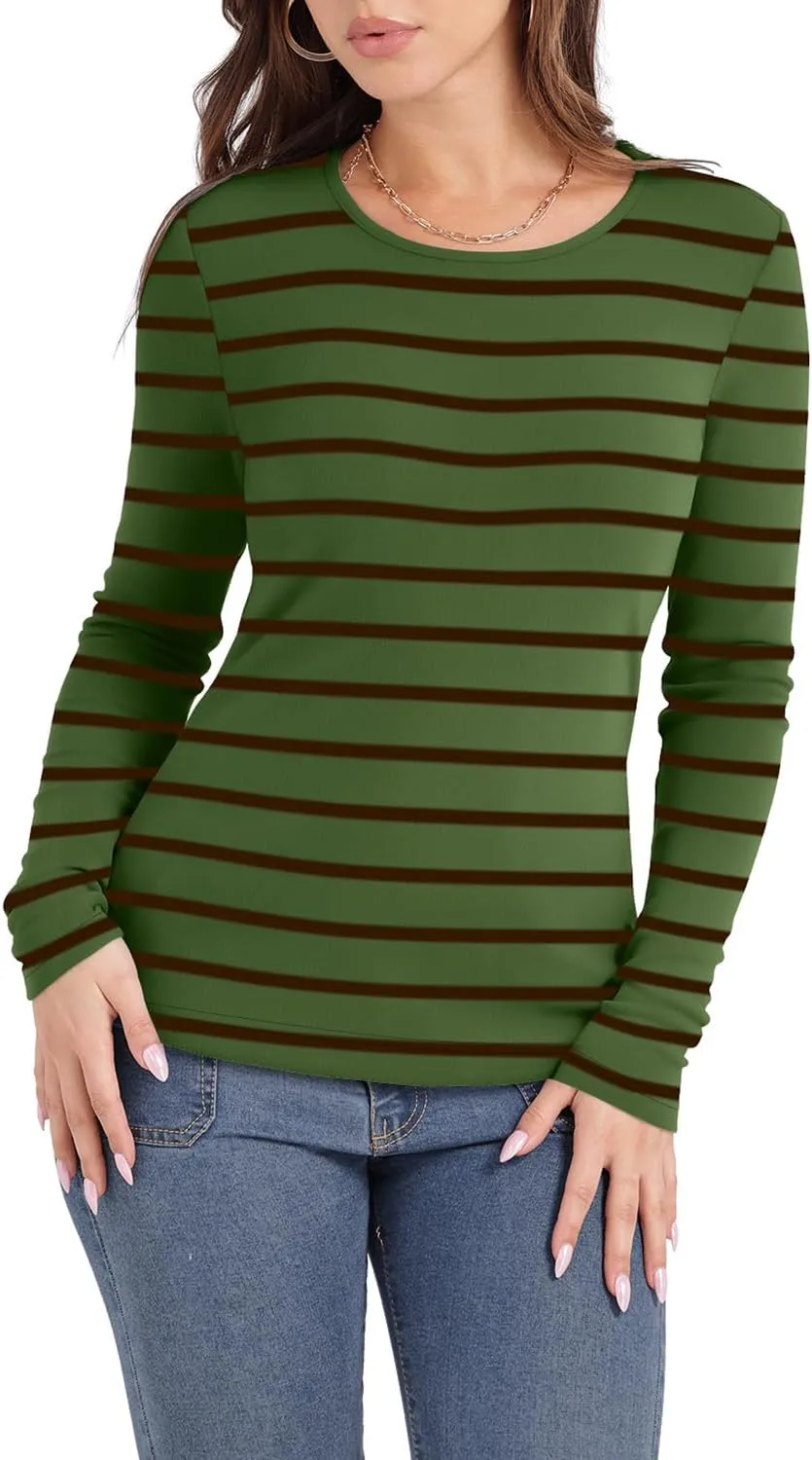 WIHOLL Women's Knit Ribbed Long Sleeve Shirts 2025 Spring Casual Crewneck Tops Slim Fitted Basic Tees