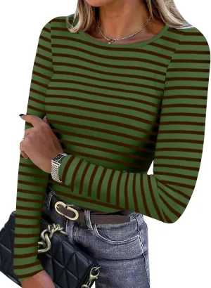 WIHOLL Women's Knit Ribbed Long Sleeve Shirts 2025 Spring Casual Crewneck Tops Slim Fitted Basic Tees