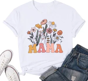 Wildflowers Mama Shirt Women Retro Floral Graphic Mom Tshirt Casual Loose Short Sleeve Tops Tee