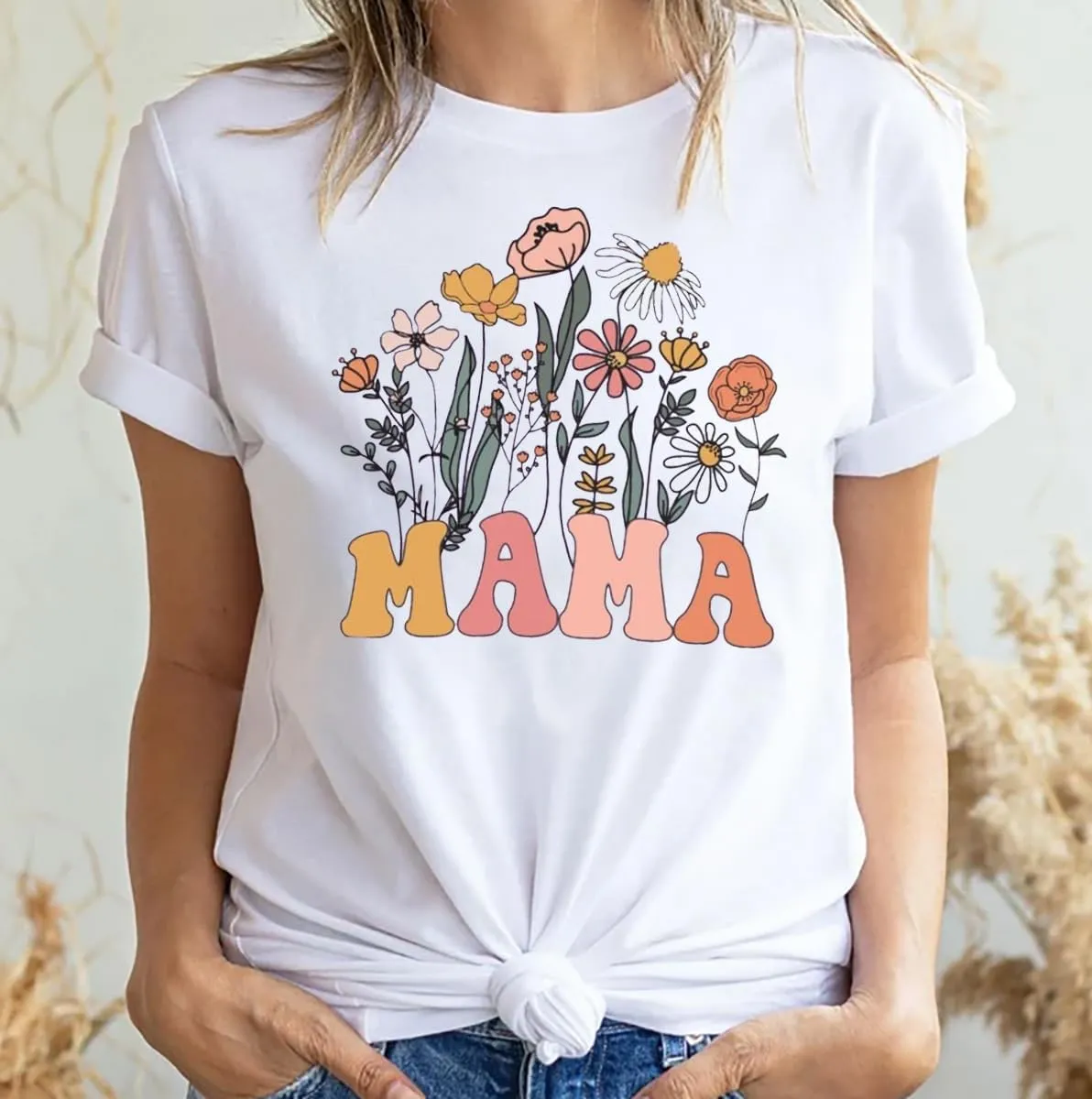 Wildflowers Mama Shirt Women Retro Floral Graphic Mom Tshirt Casual Loose Short Sleeve Tops Tee